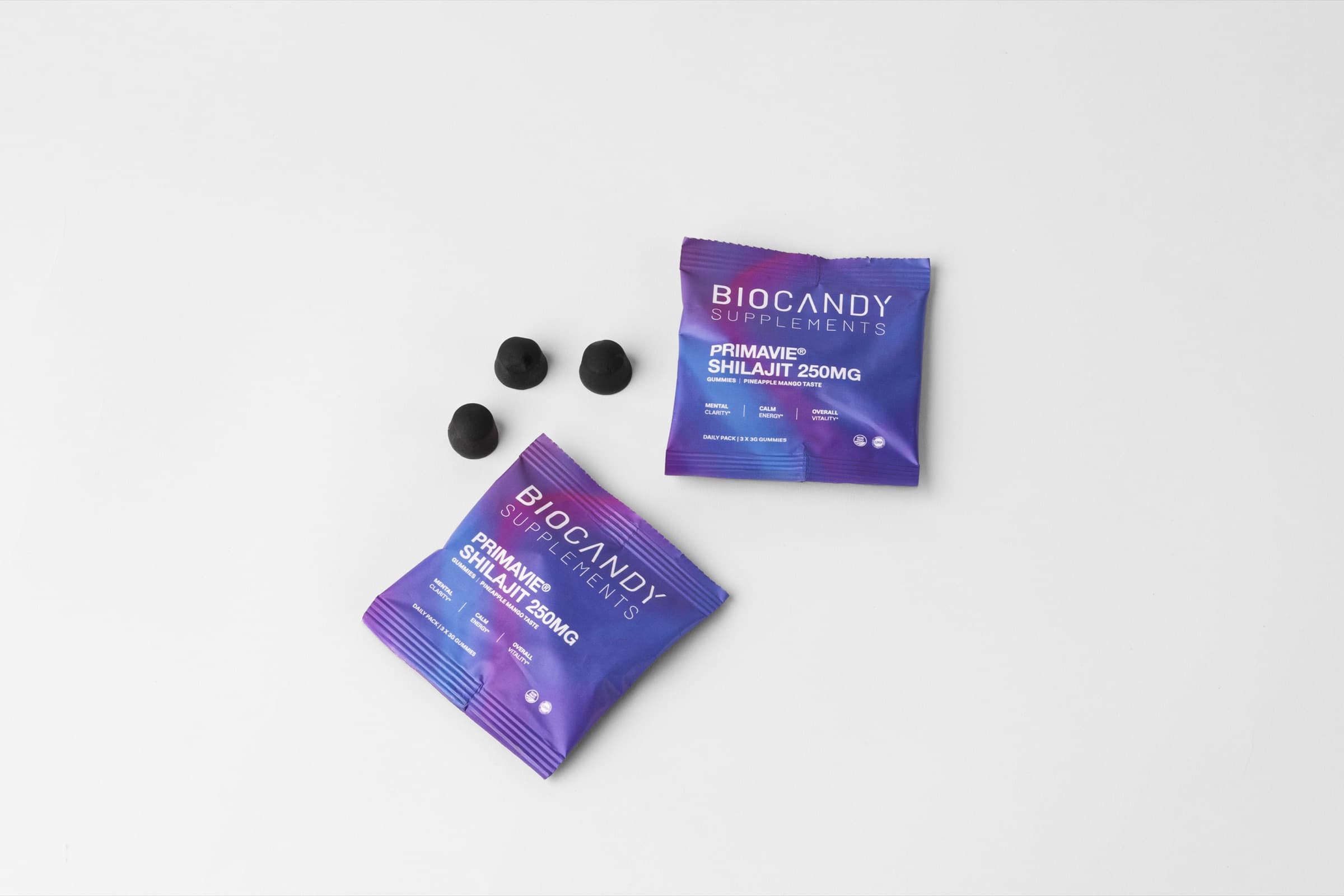 BioCandy daily packs and gummies arranged flat