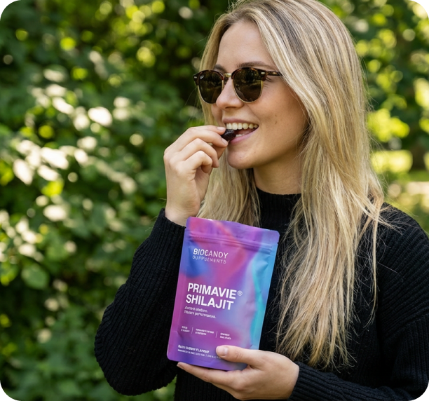 Woman eating gummy